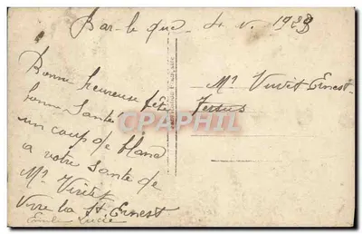 Jeune couple devant un thermomètre décoratif — Le Thermomètre de l'Amour, éditeur REX, n° 4449 — Verso