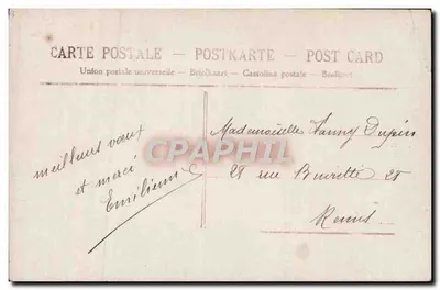 Kobieta w czarnym płaszczu i fioletowym kapeluszu — 'Heureuse Année' — SEB n°953 — Rewers