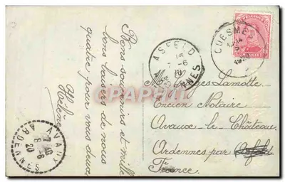 Jeune fille en robe rayée tenant un bouquet — Porte Bonheur, n° 3617 — Verso