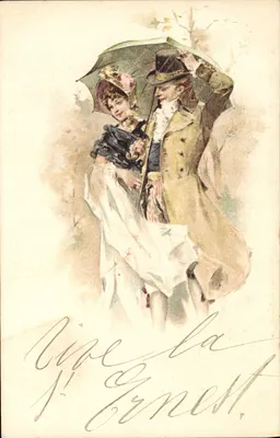 Casal sob guarda-chuva — ilustração — editor não visível