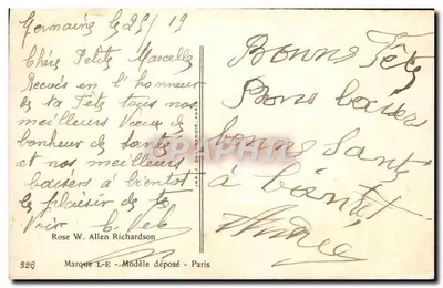 Rosa gialle — illustrazione firmata 'M. Milot' — Rose W. Allen Richardson, Parigi — Verso