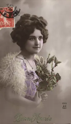 Jovem mulher segurando um arbusto de visco — Boa Ano — A.N. Paris, n°1263