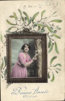 Mulher em vestido rosa — decoração de gui — editor En. Brochotieux, Imp.-Edit. Paris, série N°4