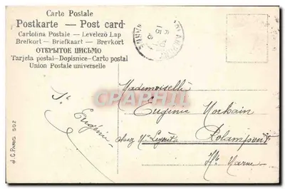 Arranjo de violetas e rosa — Faverolles — editor D.C. Paris n° 502 — Verso