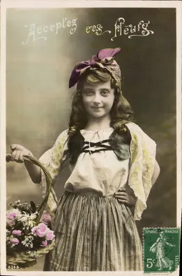 Menina com cesto de flores — 'Aceite estas flores' — editor desconhecido, n° 4344