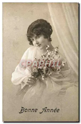Jovem mulher com buquê — Boa Ano — editor J. S. (Série 228, N° 216)