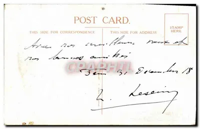 Homem em traje de festa com gramofone — Carta de boas-vindas multilíngue — Editor Right, n° 7046 — Verso