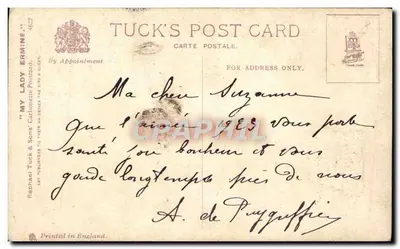 Mulher envolta em um casaco — Tuck's Post Card n°4627 — editor Tuck's Post Card — Verso