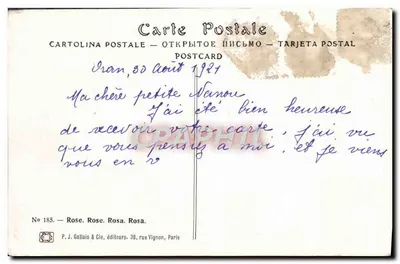 Róże — ilustracja akwarelowa — P. J. Gallais & Cie, n° 185 — Rewers