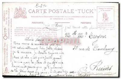 Menton - Vista geral tirada da fronteira italiana — Editor Tuck & Fillet, série 795 — Verso