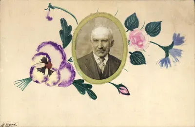 Retrato de um homem idoso — decoração floral pintada — G. Gipod