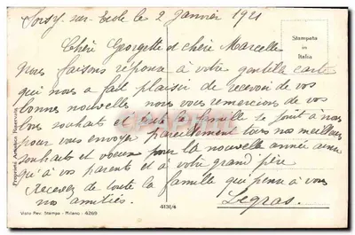 Bukiet geranii — Szczęśliwy Nowy Rok — Stampa Rev. Milano - 4269 — Rewers