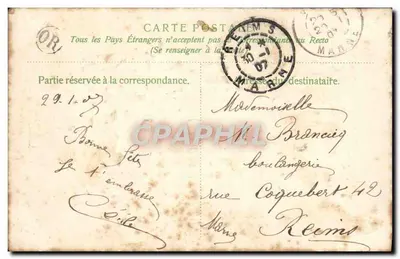 Bilhete postal antigo Fantasia Flores pombas — Verso