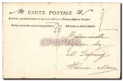 Kobieta z psem — karta pocztowa wydana przez S. 218 — znak pocztowy niebieski 5 centymów — Rewers