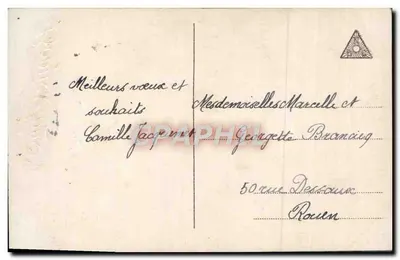 Dwie młode kobiety w zimowym stroju — scena śnieżna — wydawca Péruroud, nr 374/2 — Rewers
