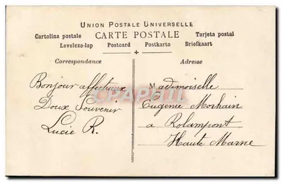 Jovem homem com buquê — 'Belas Flores partam para mim' — Irène, n°3316 — Verso