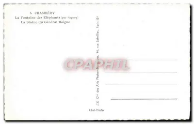 Chambéry — Fonte dos Elefantes e Estátua do Geral Boigne — por Sappey — Verso