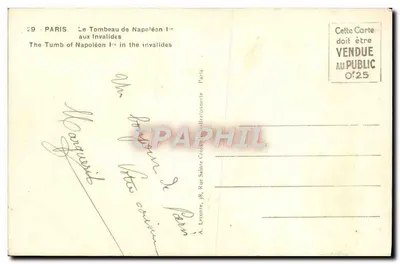 O Túmulo de Napoleão I nos Inválidos — Paris — editor A. Leconte, 38, Rue Sainte-Croix-de-la-Bretonnerie — Verso