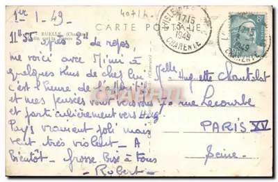 Ruelle-sur-Loire — Widok rzeki z łódką i drzewami — Karta pocztowa — Rewers