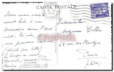 Lourdes — Bazylika i plac przed wejściem — Wydawnictwo Palais de Lourdes — Rewers