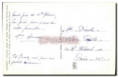 Quarto natal de Santa Teresinha da Criança Jesus — Alençon — Edições Centrais de Lisieux — Verso