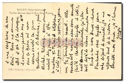 Rouen — Vieilles Maisons dans la Rue Saint-Romain — Les Éditions d'Art VON — Verso