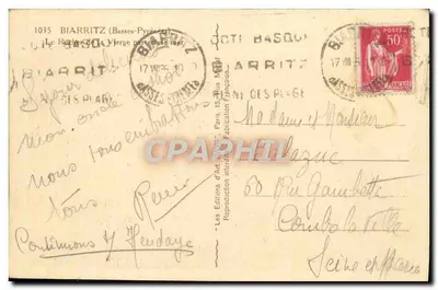 Le Rocher de la Vierge paragros mer — Biarritz — Les Éditions d'Art 'Yvon' nr 1035 — Rewers