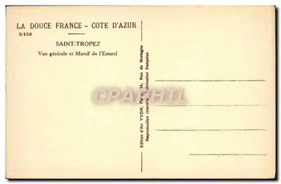 Saint-Tropez — Vista geral e Massif de l’Esterel — Edição de Arte YVON, Paris — Verso