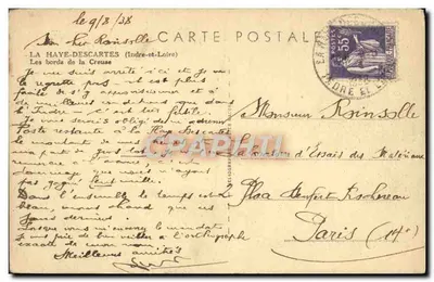 Die Ufer der Creuse — La Haye-Descartes (Indre-et-Loire) — anonymer Verlag, Signatur 'Owm' unten rechts — Rückseite