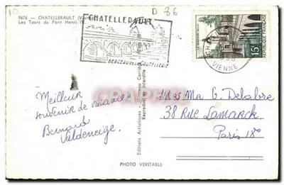 As Torres do Ponte Henri IV — Châtellerault (Vienne) — Edições Artísticas Berceau — Verso