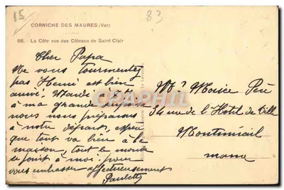 Bilhete postal antigo Corniche dos Maures A Costa Vista dos Coteaux de Saint Clair — Verso