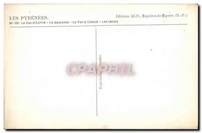 De Pyreneeën — De Col d'Aspin — De afdaling — Het Fer à Cheval — De bochten — Uitgaven ALIX, Baguères-de-Bigorre (H.-P.) — Achterkant