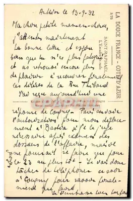 Vista do porto de Saint-Raphaël — navio de guerra no mar — editor Yvon, n°375 — Verso