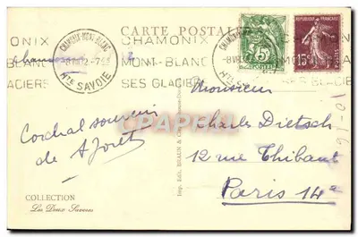 Chamonix — Le Bois du Paradis e o Mont Blanc — Imp. Edit. BRAUN & Cie, Chamonix — Verso