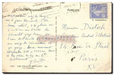 Bilhete postal antigo Os Grandes Goulets Um túnel — Verso