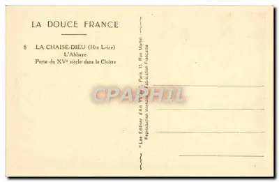 La Chaise-Dieu — Deur van de 15e eeuw in het Cloître — Artistieke uitgave Yvon, Parijs — Achterkant