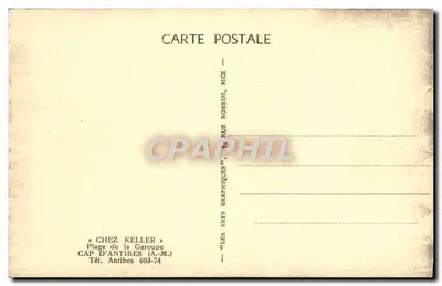 Praia da Garoupe — Cabo de Antibes — editada por Les Arts Graphiques — Verso