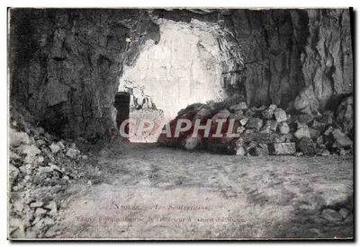 Bilhete postal antigo Naours Os Subterrâneos Entrada principal do interior a oeste do museu