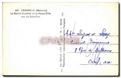 Granville (Manche) — Widok na Roche Gauthier i Haute-Ville z Saint-Pair — Les Editions d'Art, Paryż — Rewers