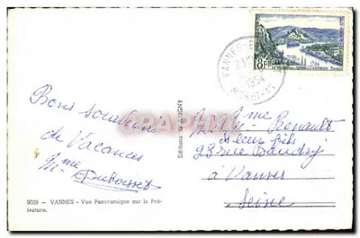 VANNES - Vista panorâmica da Prefeitura — Edições G. MIGNIGNY, n° 9029 — Verso