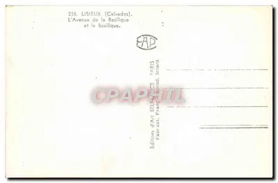 Lisieux (Calvados) — Avenida da Basílica e a Basílica — Éditions d'Art Belerance, Paris — Verso