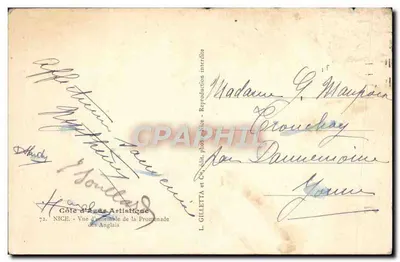 Bilhete postal antigo Nice Vista Geral da Promenade — Verso