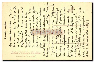 A Ponta da Baume e o Dramant — Estrada da Corniche d'Or para Agay — Editor Rella, n°735 — Verso