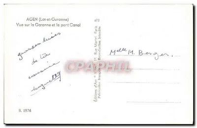 Agen (Lot-et-Garonne) — Vista sobre la Garona y el puente canal — Ediciones de Arte 'Yann' París — Reverso