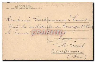 Bourges (Cher) — Katedra widziana z Ogród Urzędu Miejskiego — E. Maquaire wydawca — Rewers
