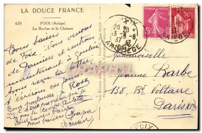 Le Château de Foix — vue du Rocher — éditeur Les Éditions d'Art WON, n° 670 — Rewers