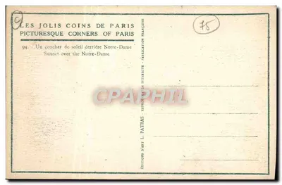 Notre-Dame de Paris — zachód słońca — wydawca L. Patras, n°94 — Rewers
