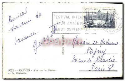 Cannes — Uitzicht op het Casino en de Croisette — Uitgave Glaphil, n° 9032 — Achterkant