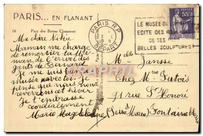 Ponte arqueada sobre um canyon — vista do Parc des Buttes-Chaumont — editor Yvon, n° 26 — Verso