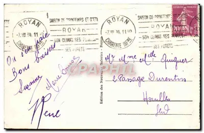 Royan - Les Rochers de Valilières — Édition des Nouvelles Galeries, n°63 — Verso